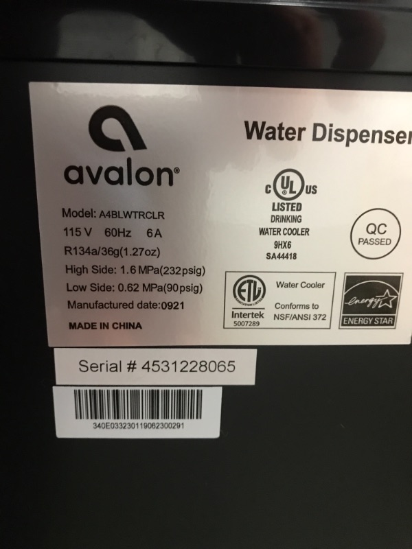 Photo 4 of TESTED TURNS ON**
Avalon Bottom Loading Water Cooler Water Dispenser with BioGuard- 3 Temperature Settings - Hot, Cold & Room Water, Durable Stainless Steel Construction, Anti-Microbial Coating- UL/Energy Star Approved
