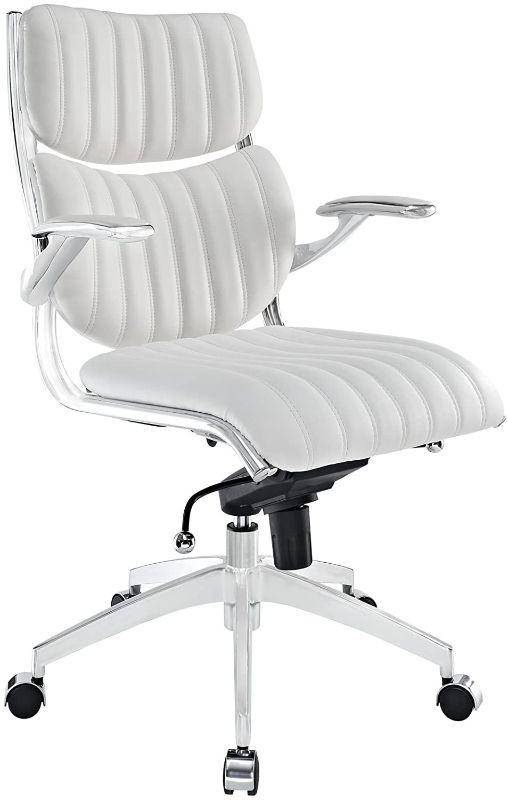 Photo 1 of Modway Escape Ribbed Faux Leather Ergonomic Computer Desk Office Chair in White
