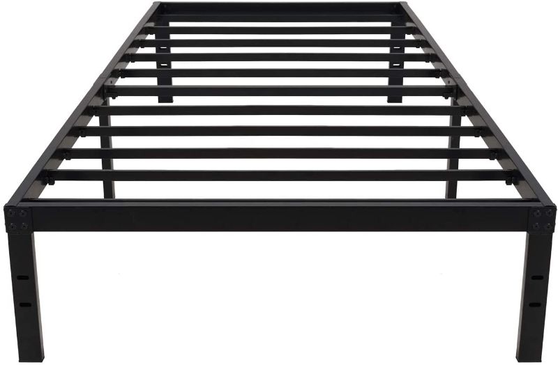 Photo 1 of 14 Inch Metal Platform Bed Frame/Heavy Duty Steel Slat Mattress Foundation/No Box Spring Needed/Noise-Free/None- Slip/Black Finish, Twin XL