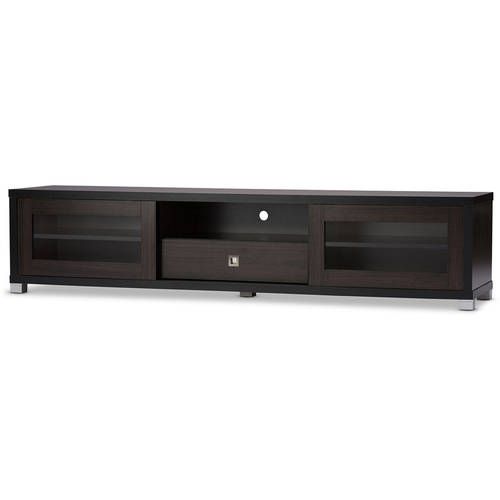 Photo 1 of Baxton Studio Beasley 70-Inch Dark Brown TV Cabinet with 2 Sliding Doors and Drawer
