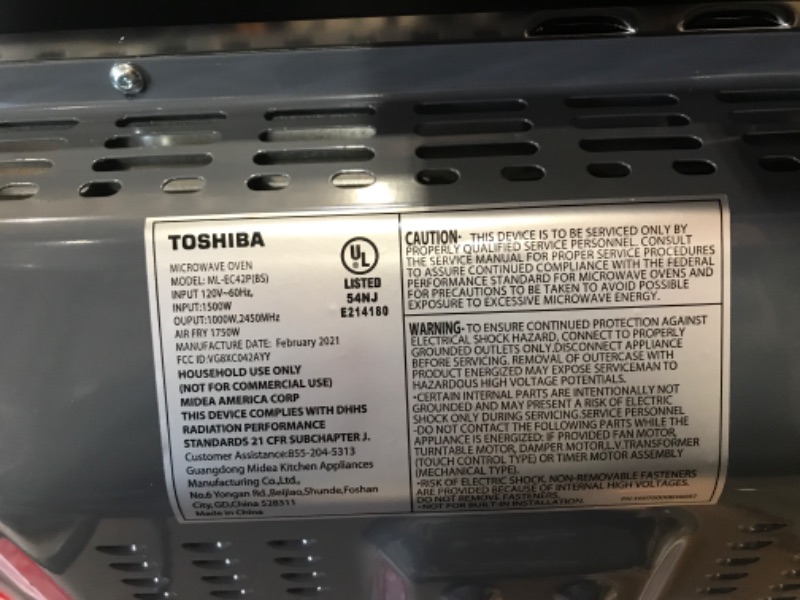 Photo 4 of Toshiba ML-EC42P(BS) Microwave Oven with Healthy Air Fry, Smart Sensor, Easy-to-Clean Interior and ECO Mode, 1.5 Cu.ft, Black Stainless Steel
