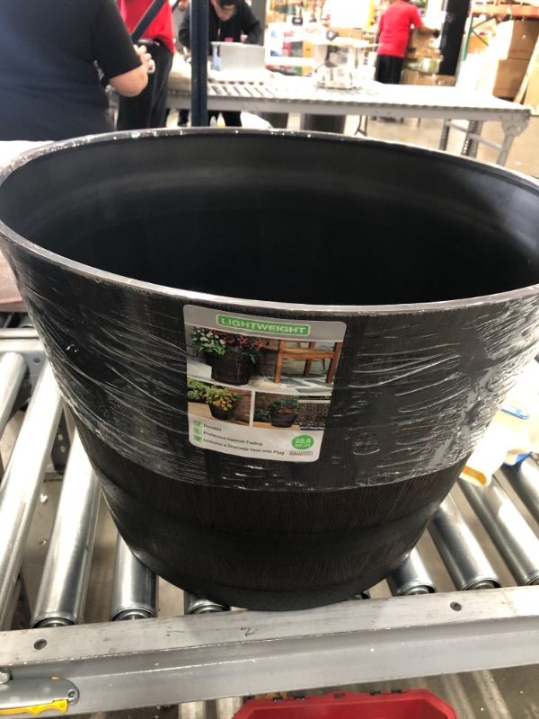 Photo 1 of 22.44 in. Dia x 14.96 in. H Rustic Oak High-Density Resin Whiskey Barrel Planter

