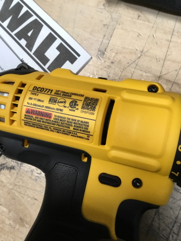 Photo 3 of DEWALT
20-Volt MAX Cordless 1/2 in. Drill/Driver, (2) 20-Volt 1.3Ah Batteries, Charger & Bag