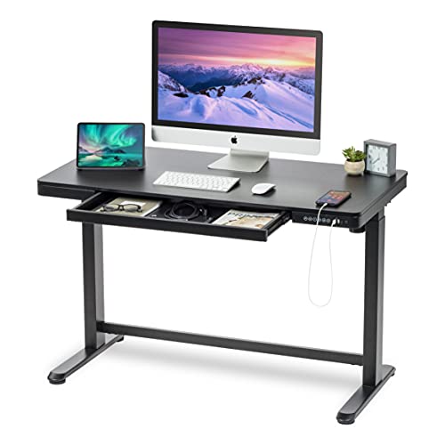 Photo 1 of IRIS USA 48 X 24 Inch Standing Desk Electric Height Adjustable Computer Desk Sit Stand Home Office Desk with Drawer, Pet and Kids Safe Table with
