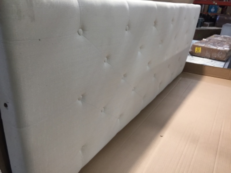 Photo 2 of ****PARTS ONLY****
DG Casa Bardy Upholstered Panel Bed Frame with Diamond Tufted and Nailhead Trim Wingback Headboard, Queen Size in White Faux Leather Fabric
