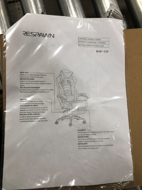 Photo 8 of Respawn 110 Racing Style Reclining Gaming Chair with Footrest (Black)
- Loose hardware 