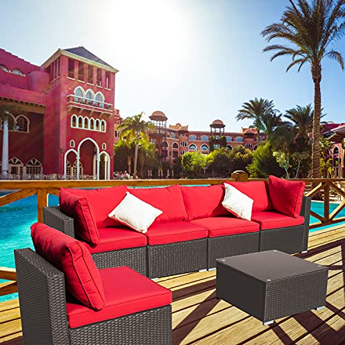 Photo 1 of ****misssing components**** Klismos 6PCS Wicker Patio Furniture Set ?Water-Resistant Outdoor Sectional Sofa Rattan Conversation Set(Red Cover and Brown Rattan)
