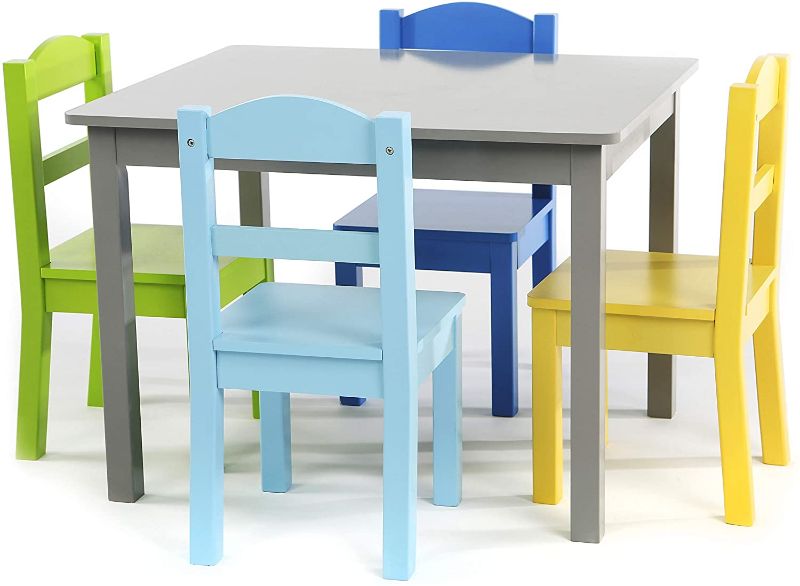 Photo 1 of Humble Crew, Grey/Blue/Green/Yellow Kids Wood Table and 4 Chairs Set
