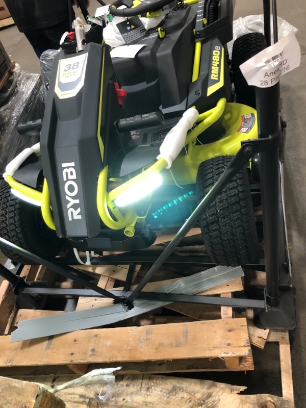 Photo 20 of RYOBI 48-Volt Brushless 38 in. 75 Ah Battery Electric Rear Engine Riding Lawn Mower and Bagging Kit