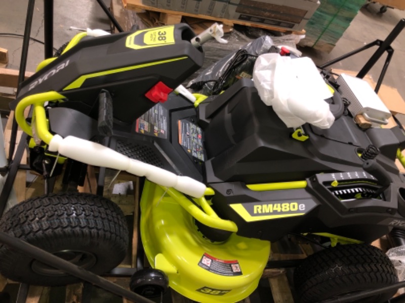 Photo 24 of RYOBI 48-Volt Brushless 38 in. 75 Ah Battery Electric Rear Engine Riding Lawn Mower and Bagging Kit