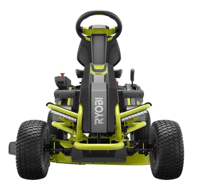 Photo 1 of RYOBI 48-Volt Brushless 38 in. 75 Ah Battery Electric Rear Engine Riding Lawn Mower and Bagging Kit