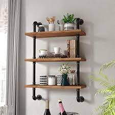 Photo 1 of ***READ BELOW**INDUSTRIAL PIPE SHELVING RUSTIC WOOD FLOATING SHELVES 3 TIERS MODERN WALL MOUNT BOOKSHELF(BLACK,24 INCH)
