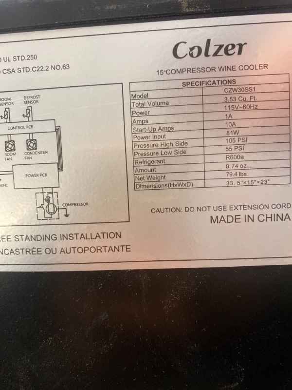 Photo 7 of Colzer Classic 15 Inch Wine Cooler Refrigerators, 30 Bottle Fast Cooling Low Noise and No Fog Wine Fridge with Professional Compressor Stainless Steel, Digital Temperature Control Screen Built-in or Freestanding
