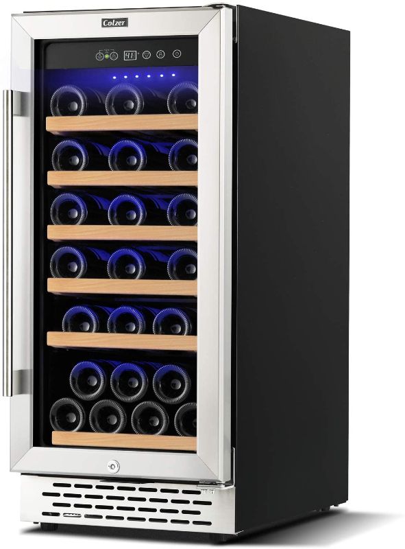 Photo 1 of Colzer Classic 15 Inch Wine Cooler Refrigerators, 30 Bottle Fast Cooling Low Noise and No Fog Wine Fridge with Professional Compressor Stainless Steel, Digital Temperature Control Screen Built-in or Freestanding
