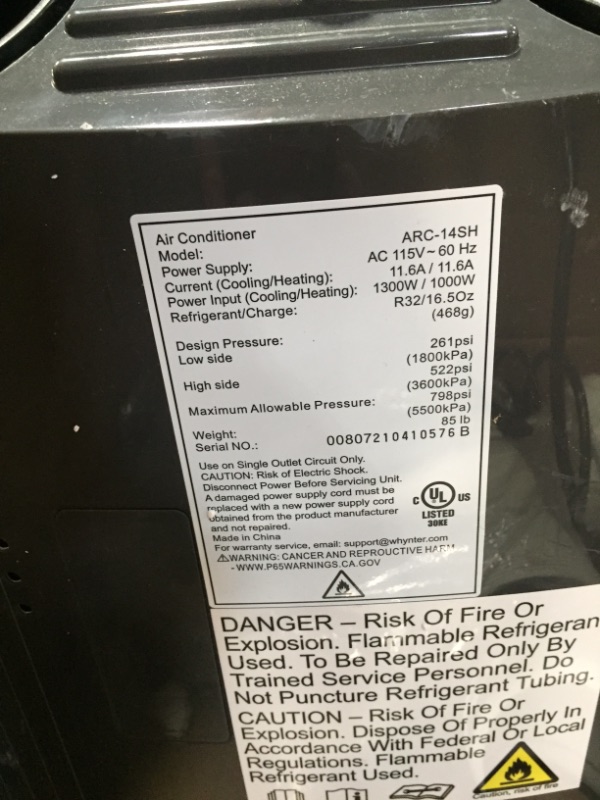 Photo 6 of ***DAMAGED SIDE** Whynter ARC-14SH 14,000 BTU Dual Hose Portable Air Conditioner, Dehumidifier, Fan & Heater with Activated Carbon Filter Plus Storage Bag, Platinum Black
