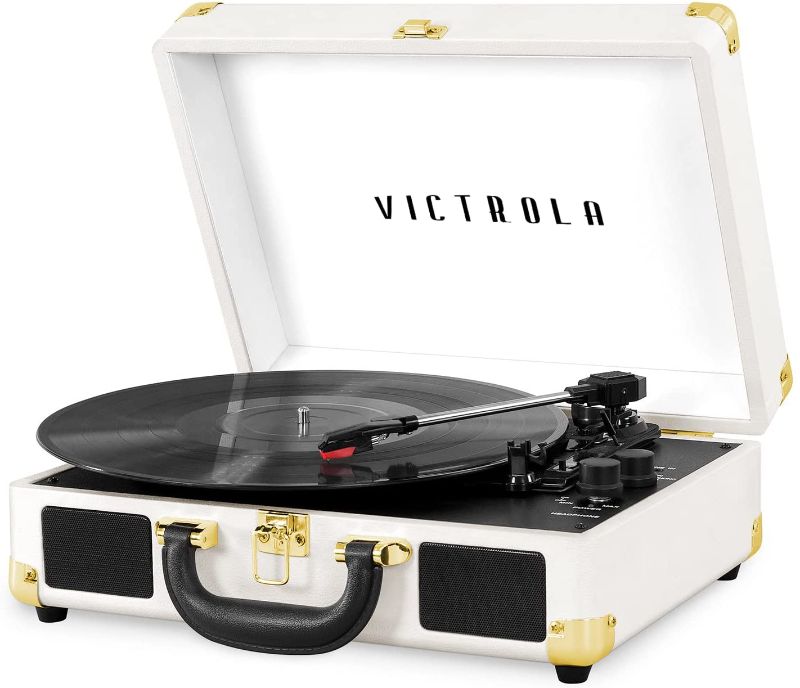 Photo 1 of **DOES NOT POWER ON**
Victrola Vintage 3-Speed Bluetooth Portable Suitcase Record Player with Built-in Speakers | Upgraded Turntable Audio Sound| Includes Extra Stylus | White (VSC-550BT-WH)
