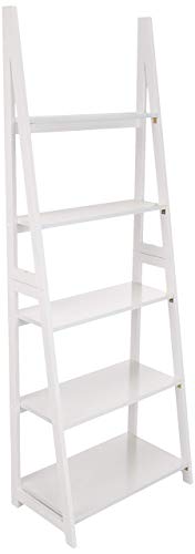 Photo 1 of **READ BELOW** Amazon Basics Modern 5-Tier Ladder Bookshelf Organizer with Solid Rubber Wood Frame, White
