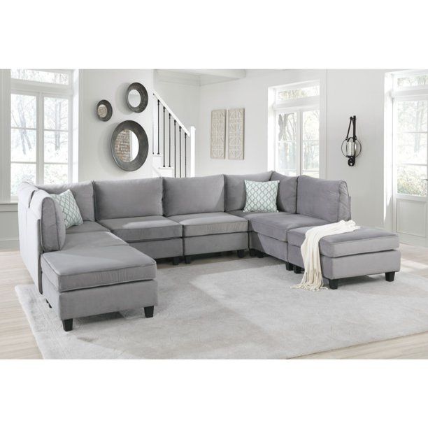 Photo 1 of ***STOCK PHOTO FOR REFERENCE ONLY**SIMILAR TO POSTED ITEM**Set of 8 10' Iron Gray Velvet Modern Style Modular Sectional Sofa

