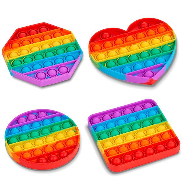 Photo 1 of 4 Pack Rainbow, Push Pop Bubble Fidget Sensory Toy for Kids and Adults, Fidget Popper Stress Reliever- 4 Shapes Sensory Fidget Poppers – Circle, Square, Octagon, Heart
