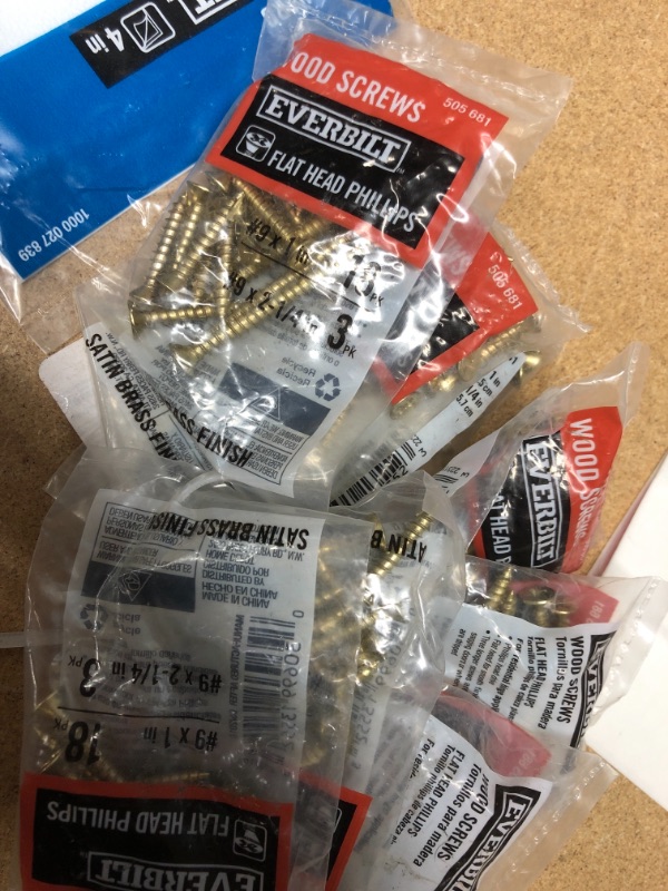 Photo 2 of #9 x 1 in. and #9 x 2-1/4 in. Phillips Flat-Head Satin Brass Wood Screws (21-Pack)
