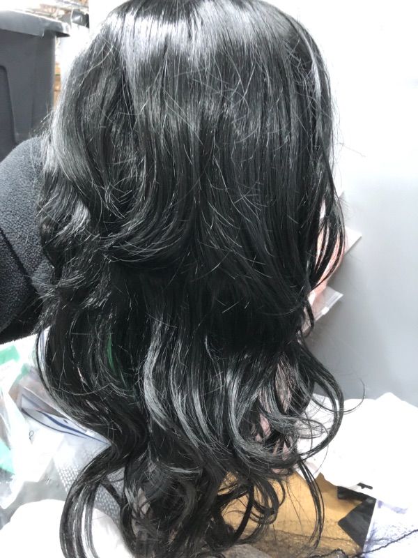 Photo 2 of Black Wig with Bangs Long wavy wig for Women Synthetic lace front wig Heat Resistant Wigs for Daily Party Cosplay
