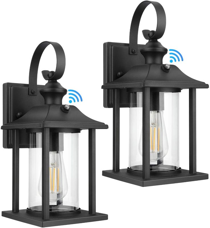 Photo 1 of 2-Pack Dusk to Dawn Sensor Outdoor Wall Lantern, Exterior Wall Mount Light Fixture with E26 Base Socket, 100% Anti-Rust Aluminum Waterproof Porch Light, Clear Glass Matte Black Wall Sconce for Doorway
