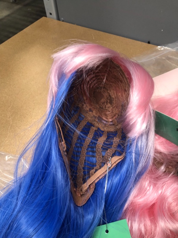 Photo 4 of Pink Blue Wigs with Bangs Ombre Straight for Women Pastel Natural Looking Colored Cosplay Party Wig Heat Resistant Daily Use
