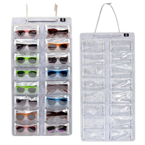 Photo 1 of Felt Sunglass Holder for Multiple Glasses, Grey 16 Slot Hanging Eyewear Organizer, 15.7 x 31.5 inches
