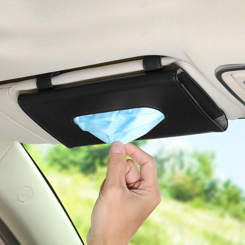 Photo 1 of 2 PACK Visor Mask Holder for Car TOOVREN Car Tissue Holder Visor Mask Dispenser for Car Visor Backseat Premium Leather Mask Visor Holder for Car Wipes Case for Car Sun Visor Tissue Holder (Black)
