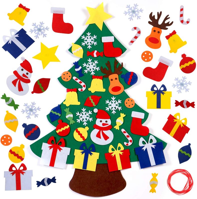 Photo 1 of 4 PACK 3.2 Ft Felt Christmas Tree for Toddlers with 30 Detachable Christmas Ornaments, Xmas Gifts, Door Wall Hanging Decorations
