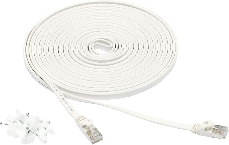 Photo 1 of 2 PACKS OF Amazon Basics Cat 7 Gigabit Ethernet Patch Internet Cable, Flat - 25FT, 1Pack, White - Include 10 Nails
