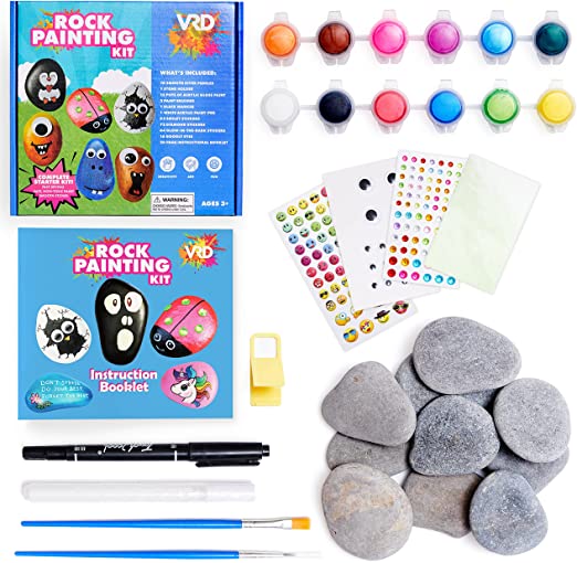 Photo 1 of 2 BOXES, Rock Painting Kit - Fun Rock Art Supplies for Kids & Adults To Paint, Draw & Decorate - Waterproof Craft with Glow In The Dark Stickers for Outdoor Hide & Seek Play - Creativity Booklet with Tutorials
