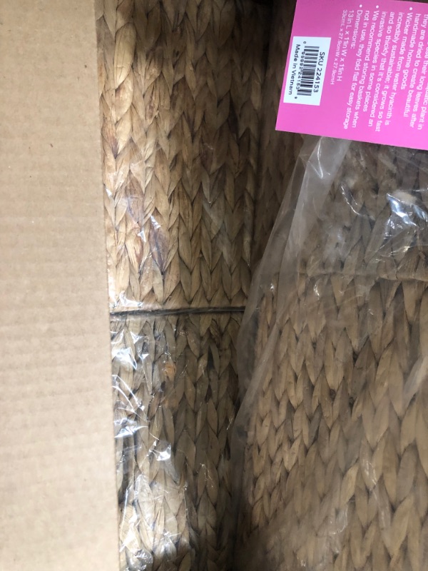 Photo 1 of (ONLY 3 BASKETS) Westerly 3 Decorative Hand-Woven Small Water Hyacinth Wicker Storage Basket, 13x11x11 Perfect for Shelving Units
