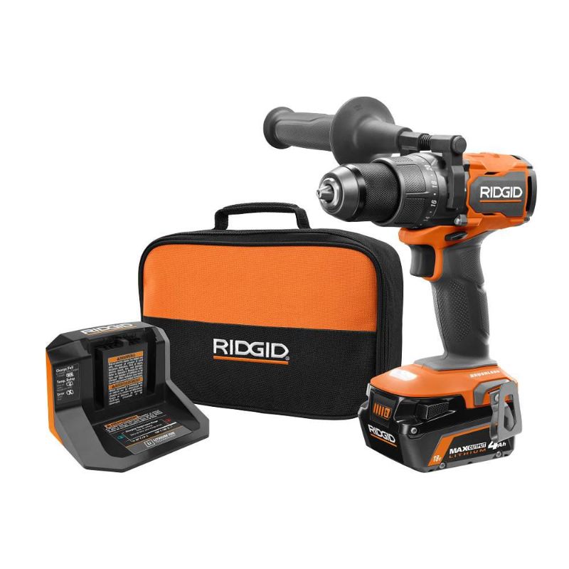 Photo 1 of USED RIDGID 18V Brushless Cordless 1/2 in. Hammer Drill/Driver Kit with 4.0 Ah MAX Output Battery, 18V Charger, and Tool Bag
