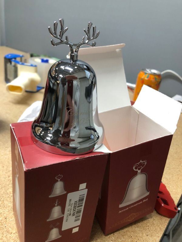 Photo 2 of 2-pack : 2021 Annual Christmas Bell,Silver Bell Ornament for Christmas Decorations, Bell Ornament for Christmas Anniversary,Red Ribbon & Gift Box
