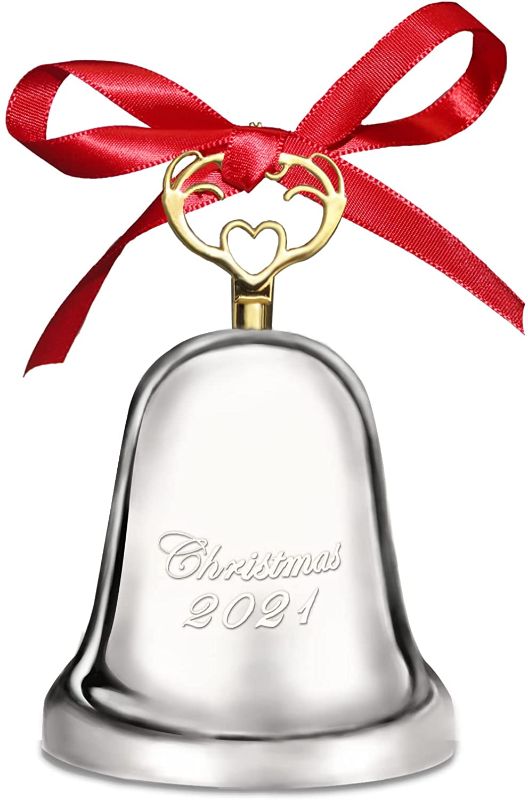 Photo 1 of 2-pack : 2021 Annual Christmas Bell,Silver Bell Ornament for Christmas Decorations, Bell Ornament for Christmas Anniversary,Red Ribbon & Gift Box
