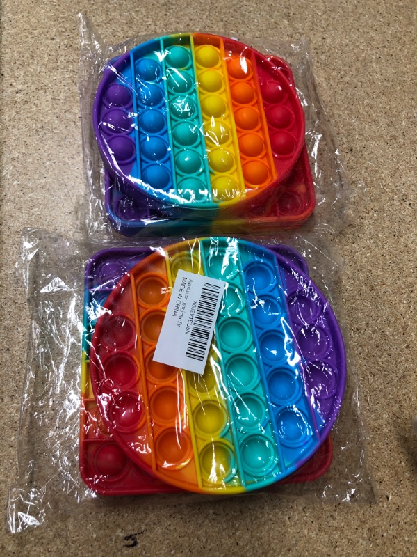 Photo 2 of 2-pack : Push Bubble Sensory Pop Poop Popper Popitz Fidget It Toy, Autism Special Needs Stress Relief Silicone Pressure, Cheap Prime Pretty Rainbow Square and Circle Squeeze for Kids Adult
