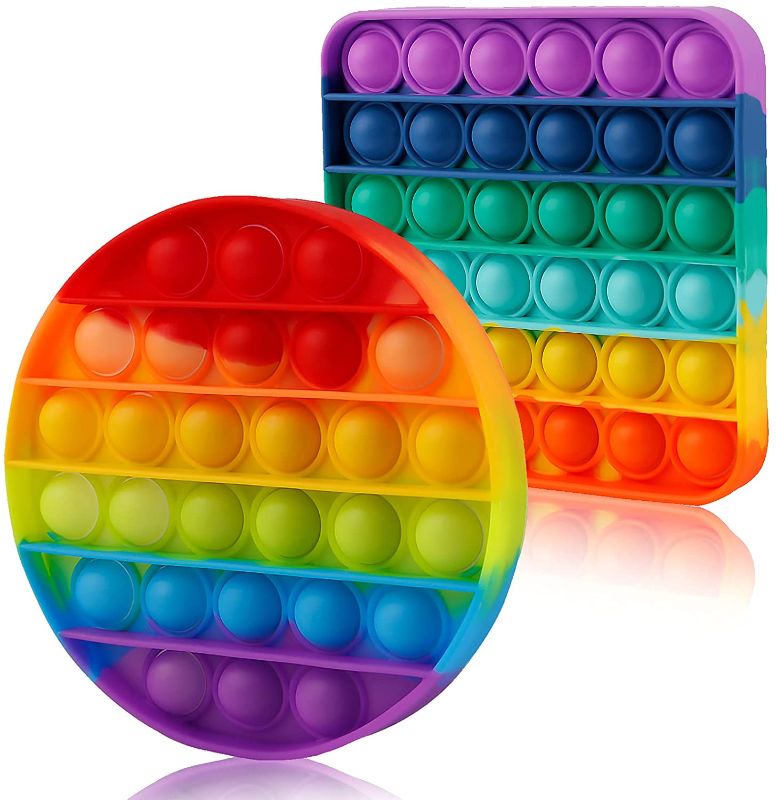 Photo 1 of 2-pack : Push Bubble Sensory Pop Poop Popper Popitz Fidget It Toy, Autism Special Needs Stress Relief Silicone Pressure, Cheap Prime Pretty Rainbow Square and Circle Squeeze for Kids Adult
