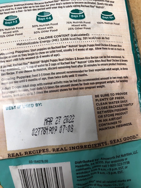 Photo 3 of **Sold As Is**  **No Refund** **No Returns** **expires: 03/27/2022** 3-pack : Rachael Ray Nutrish Bright Puppy Chicken & Brown Rice Dry Dog Food
