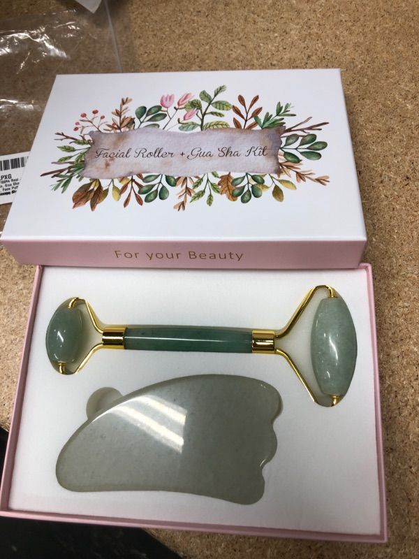 Photo 1 of APOKE Gua Sha Set,100% Real Jade Roller for Face and Body Skin, Gua Sha Massage Tool Reduces Eye, Face Puffiness, Fine Lines and Wrinkles, Relaxing Muscles, Lymphatic Drainage Massage Jade Roller Kit
