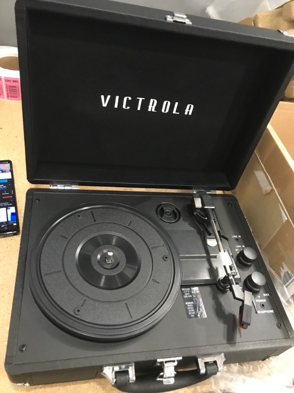 Photo 2 of Victrola Vintage 3-Speed Bluetooth Portable Suitcase Record Player with Built-in Speakers | Upgraded Turntable Audio Sound| Includes Extra Stylus | Black, Model Number: VSC-550BT-BK
