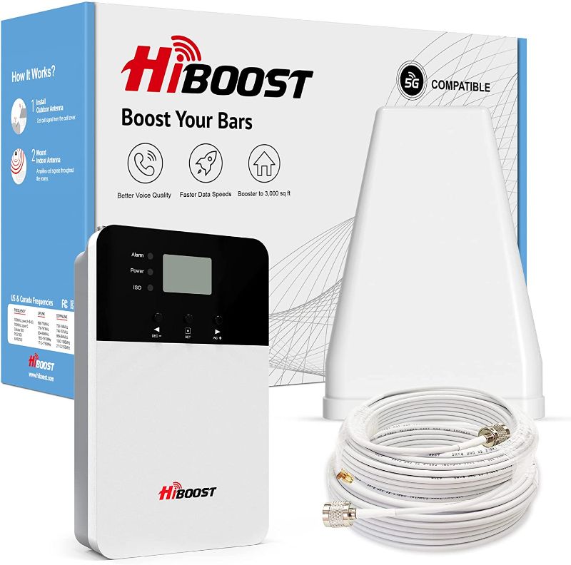 Photo 1 of HiBoost Cell Phone Signal Booster to 3,000 sq ft Cell Booster Boosts 4G LTE Cell Phone Booster for All Carriers 5G Compatible in Band 2/4/5/12/13/17/25/66 FCC Approved(4K Plus)