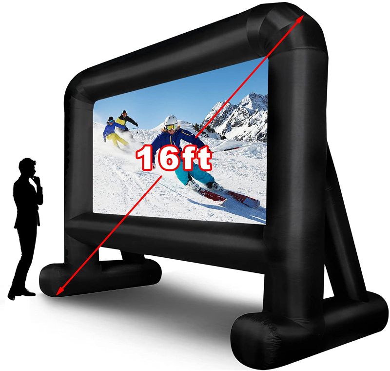 Photo 1 of 16 FT Inflatable Movie Screen Inflatable Projector Screen for Outside, Blow up Projector Screen Movie Screen for Outdoor Backyard Use,Support Front and Rear Projection
