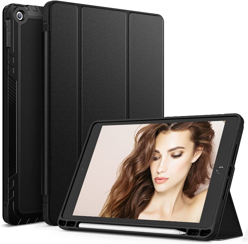 Photo 1 of 2 TOTAL, YEMODO Case for iPad 9th/8th/7th Generation 10.2 inch Case, New iPad 2021/2020/2019 Cover Case with Pencil Holder Auto Sleep/Wake Full Body Protective Soft Tup Back Smart Stand Cover, Black
