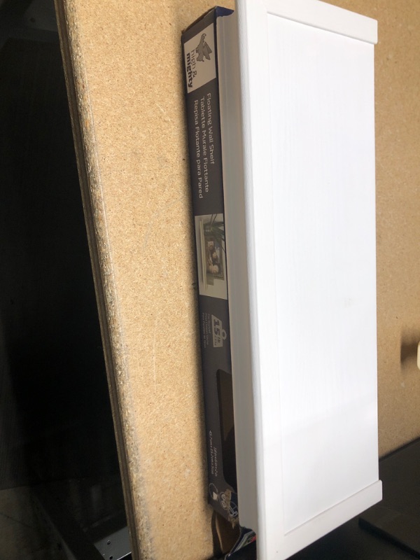 Photo 1 of *CHIPPED CORNER* HIGH & MIGHTY 515604 Decorative 18" Floating Shelf Holds up to 15lbs, Easy Tool-Free Dry Wall Installation, Beveled, Retail Packaging, White
