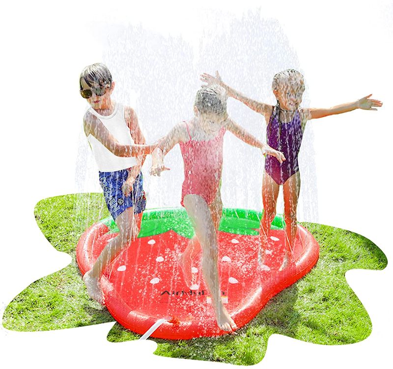 Photo 1 of AirMyFun Splash Pad for Kids, Strawberry Water Sprinkler for Kids Backyard Lawn, 69" Outdoor Water Play Sprinklers Mat Boys & Girl Pool Toys for Ages 3 - 12
