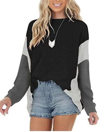 Photo 1 of MEDIUM Naggoo Women's Long Sleeve Shirts Color Block Batwing Casual Loose Fit Tunic Tops Tees
