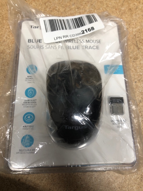 Photo 2 of Targus Wireless Mouse with Blue Trace Technology for Tracking, Includes Micro USB Receiver and 2 Batteries, Black and Gray (AMW50US)
