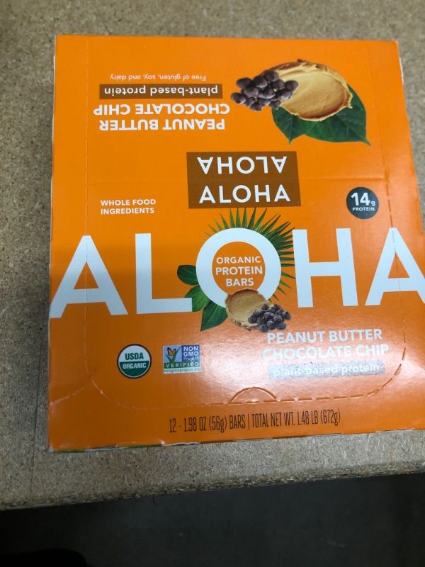 Photo 2 of SOLD AS IS EXPIRES OCT 07 2022, ALOHA Organic Plant Based Protein Bars |Peanut Butter Chocolate Chip | 12 Count NOT REFUNDABLE.
