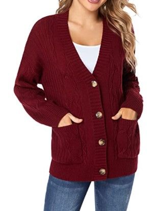 Photo 1 of Fuinloth Women's Cardigan Sweater, Oversized Chunky Knit Button Closure with Pockets LARGE 
